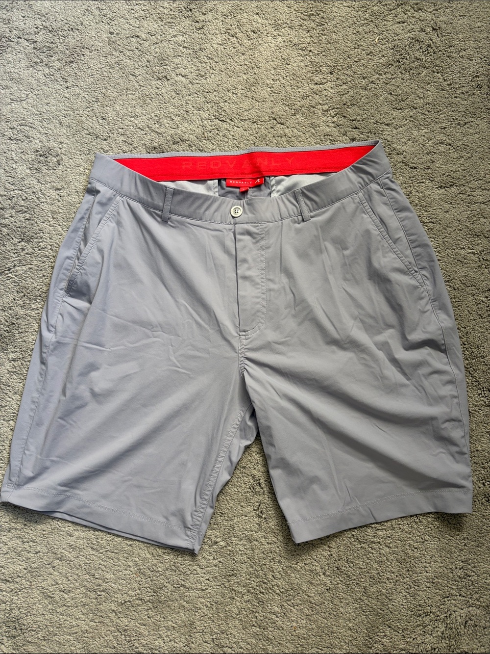 Men’s Light Gray Athletic Shorts with Red Waistband Trim
